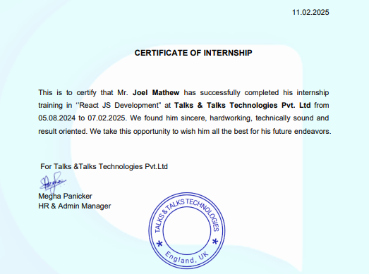 talks and talks certificate